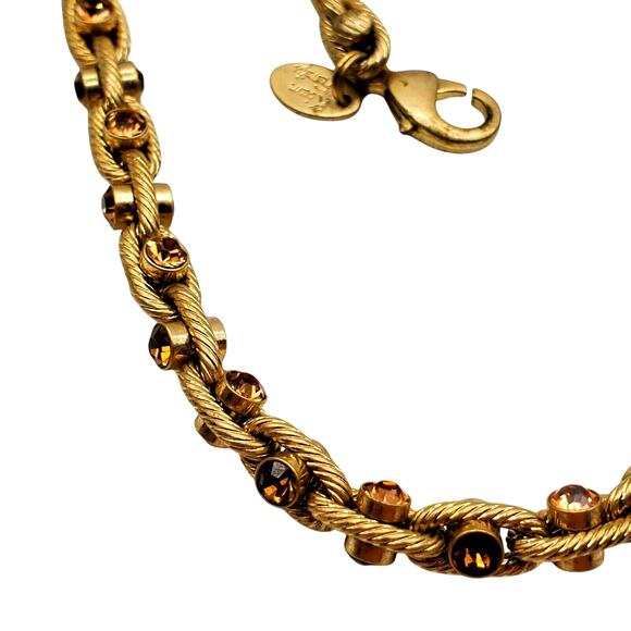 Kiam Gold Tone Brown Topaz Crystal Chain Necklace Designer Elegant Links Retro - Picture 4 of 7